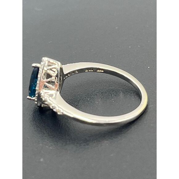 FAS Teardrop Pear Shaped London BlueTopaz Halo CZ sterling Silver Ring sz 7.5 - Picture 7 of 10